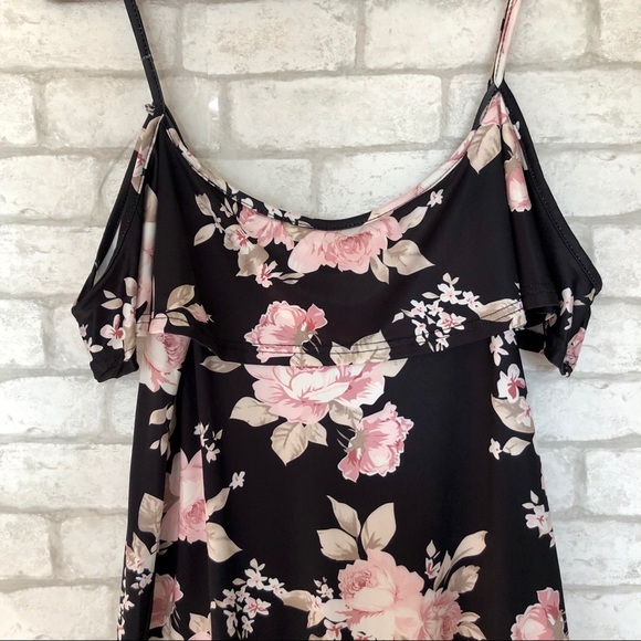 Dresses & Skirts - NWOT! BLACK AND FLORAL OPEN SHOULDER DRESS